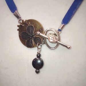 Handmade Blue Choker Necklace with Silver Charms